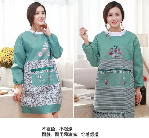 韓版時(shí)尚長袖圍裙廚房防油防污罩衣反穿衣媽媽裝冬季加大圍裙罩衣
