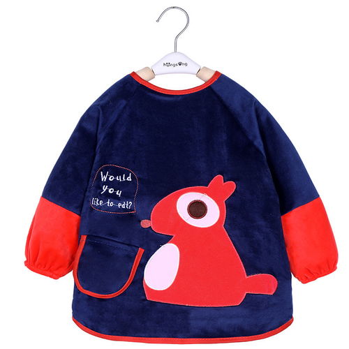 寶寶吃飯罩衣男女童水晶絨兒童圍裙秋冬長袖防水反穿衣嬰兒吃飯衣