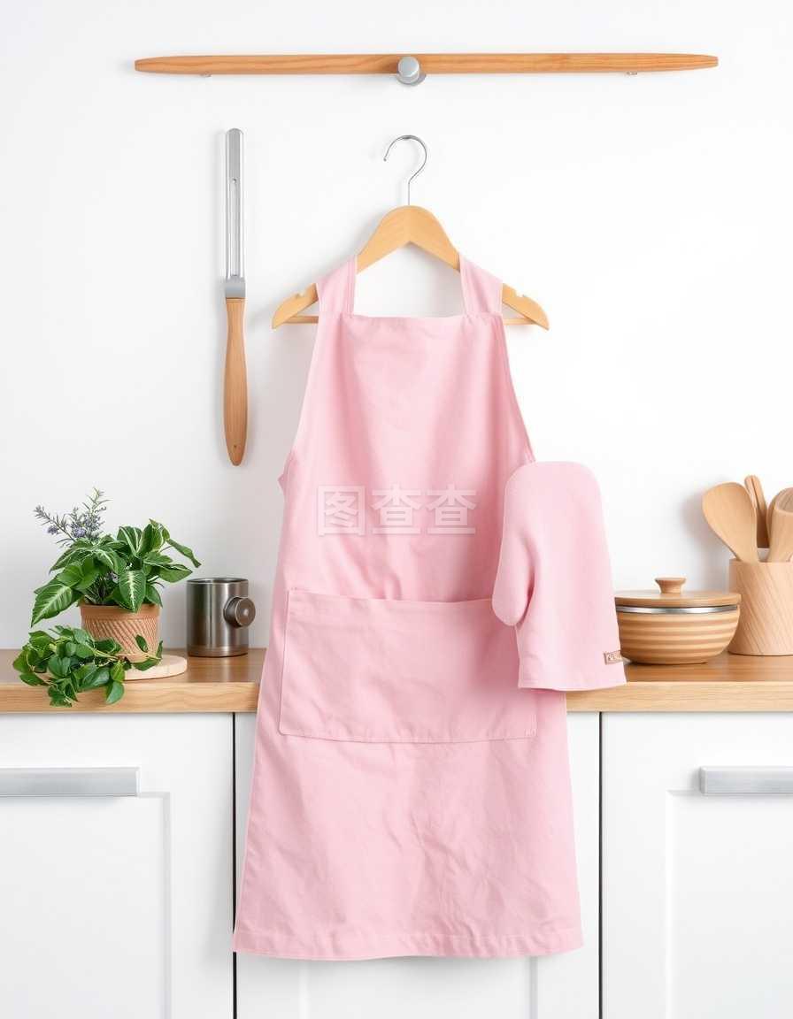 圍裙,手套和手套,白色的,粉紅色的